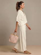 Ensemble blouse zippée et pantalon à jambes larges pour femme