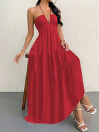 Robe Longue À Étage Dos Nu à Col Halter