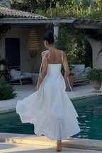 Robe longue blanche en polyester longueur cheville