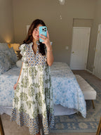 Robe longue à imprimé floral avec manches volantées pour femme