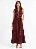 Robe midi sans manches pour femme avec col montant coupe décontractée