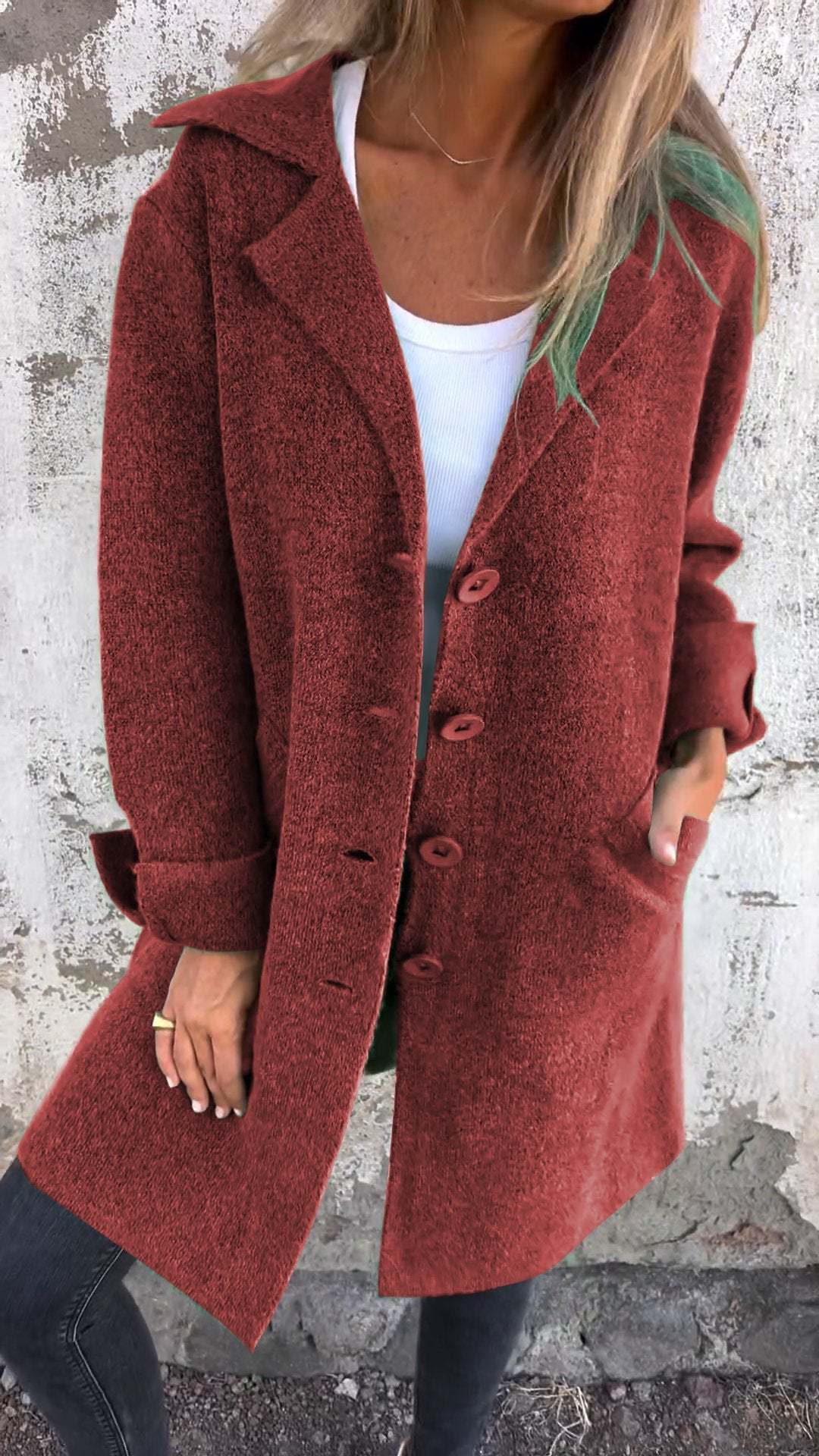 Cardigan décontracté chic à col revers avec poches