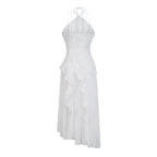 Robe mi-longue plissée blanche en forme de rose thé pour femmes