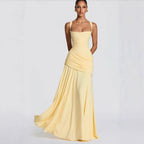Robe Maxi Jaune Drapée Froncée pour Femme
