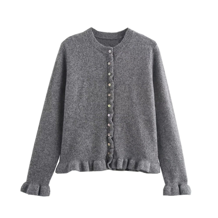 Cardigan Femme Boutonné à Volants Haut Superposé Chic