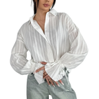 Blouse rayée à poignets noués pour femmes