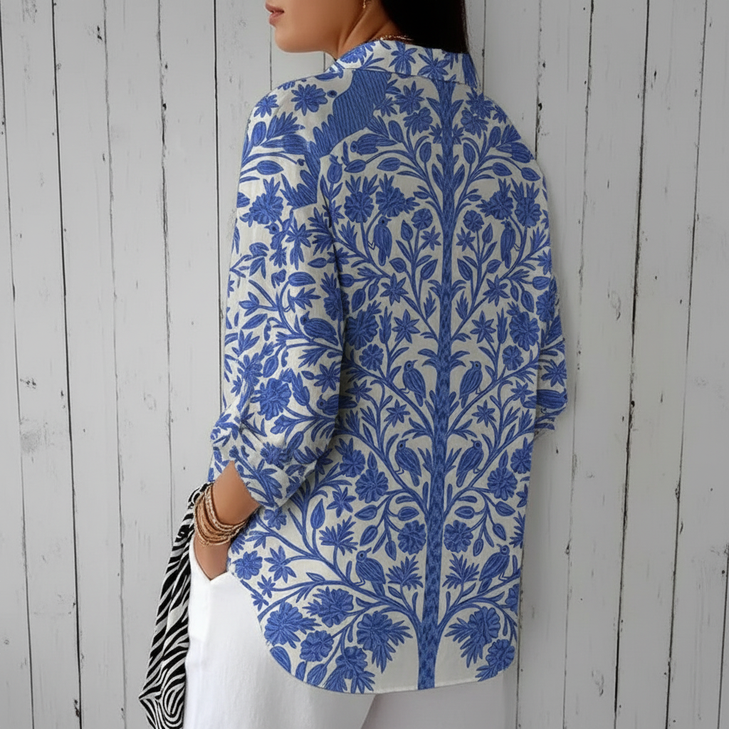 Blouse Femme Imprimé Jardin Bleu