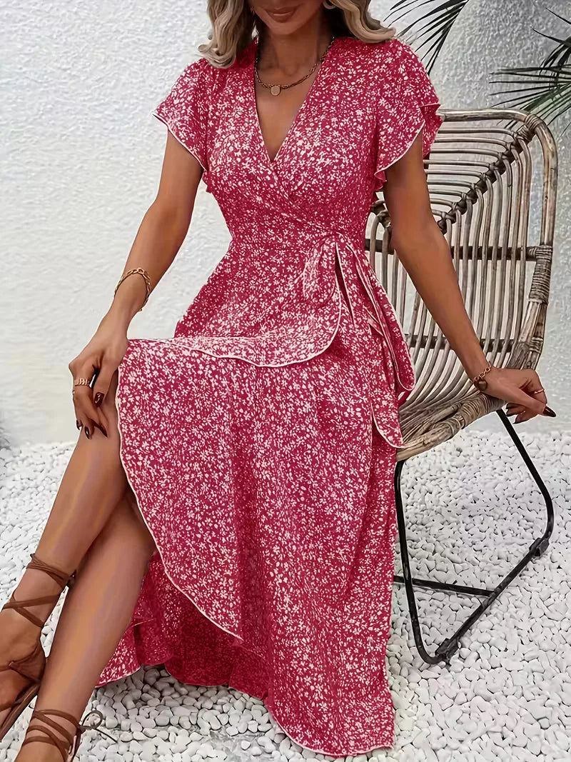 Robe portefeuille à imprimé floral avec décolleté en V