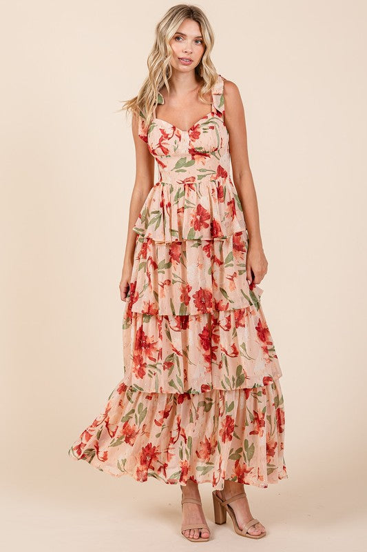 Sophie Paris | Robe longue d'été à col cœur superposée à fleurs