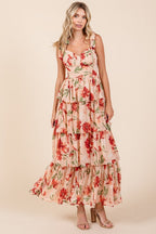 Sophie Paris | Robe longue d'été à col cœur superposée à fleurs