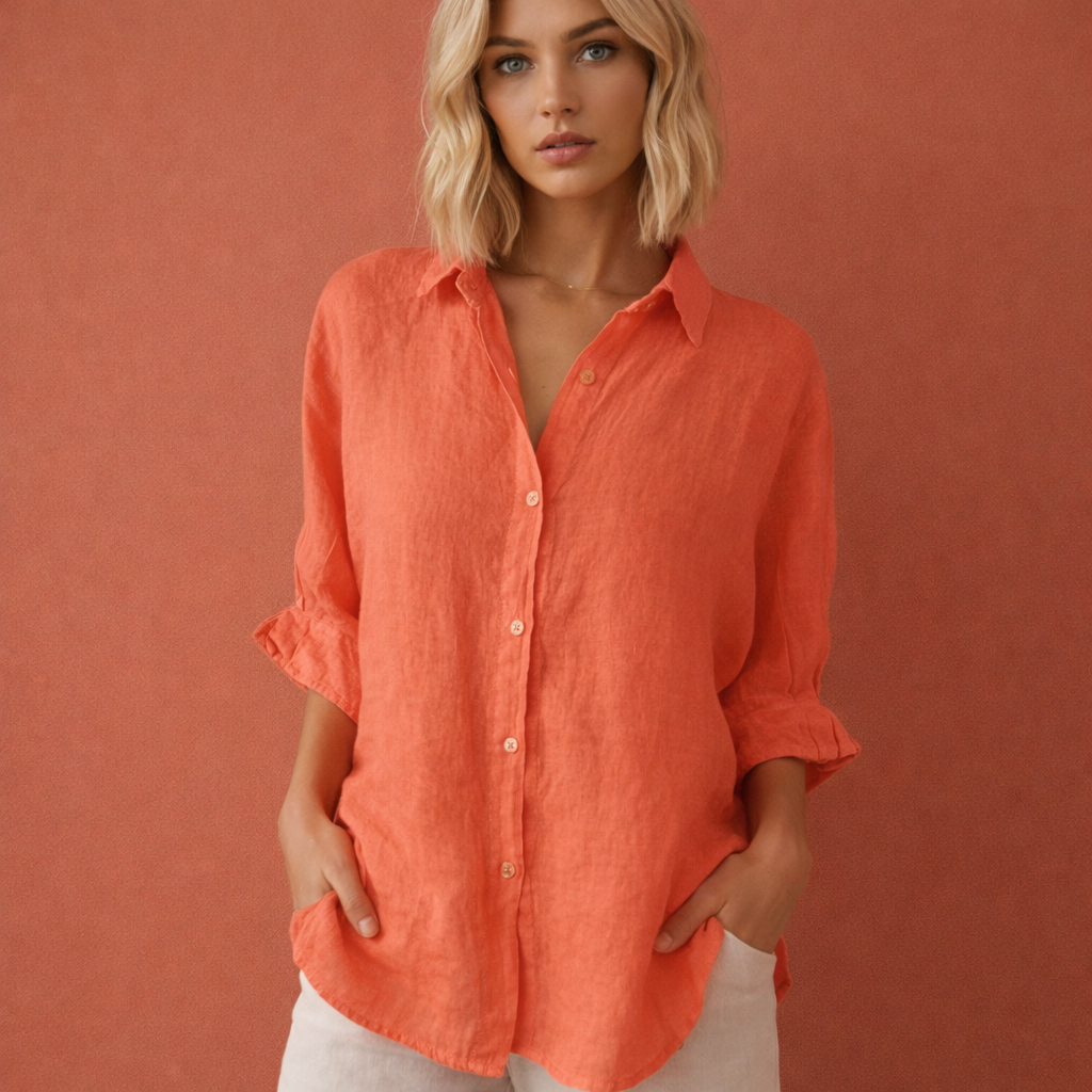 Blouse ample en lin pour femme avec manches retroussées