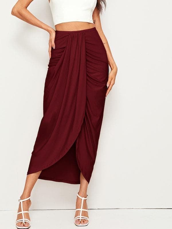 Jupe mi-longue drapée taille haute
