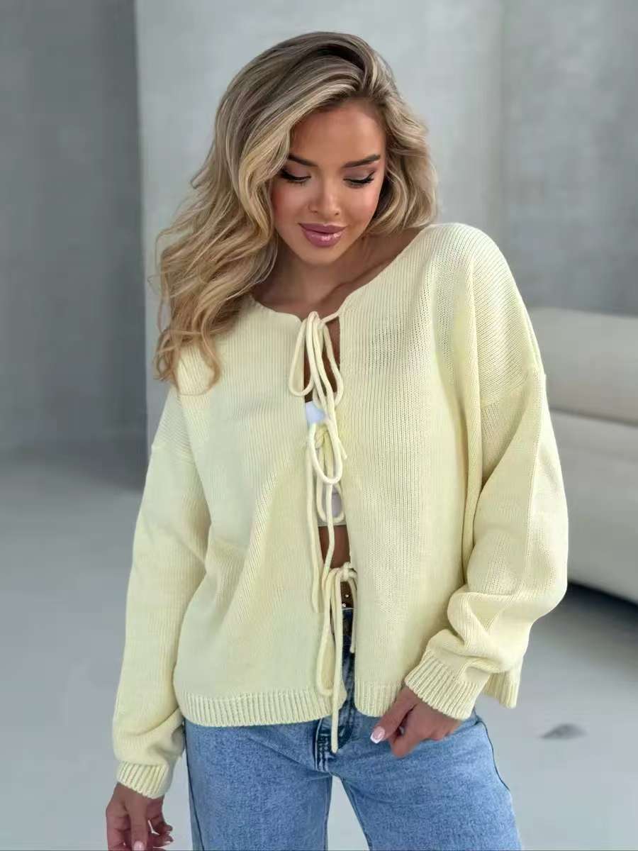 Chic Cardigan Court à Lacets en Dentelle