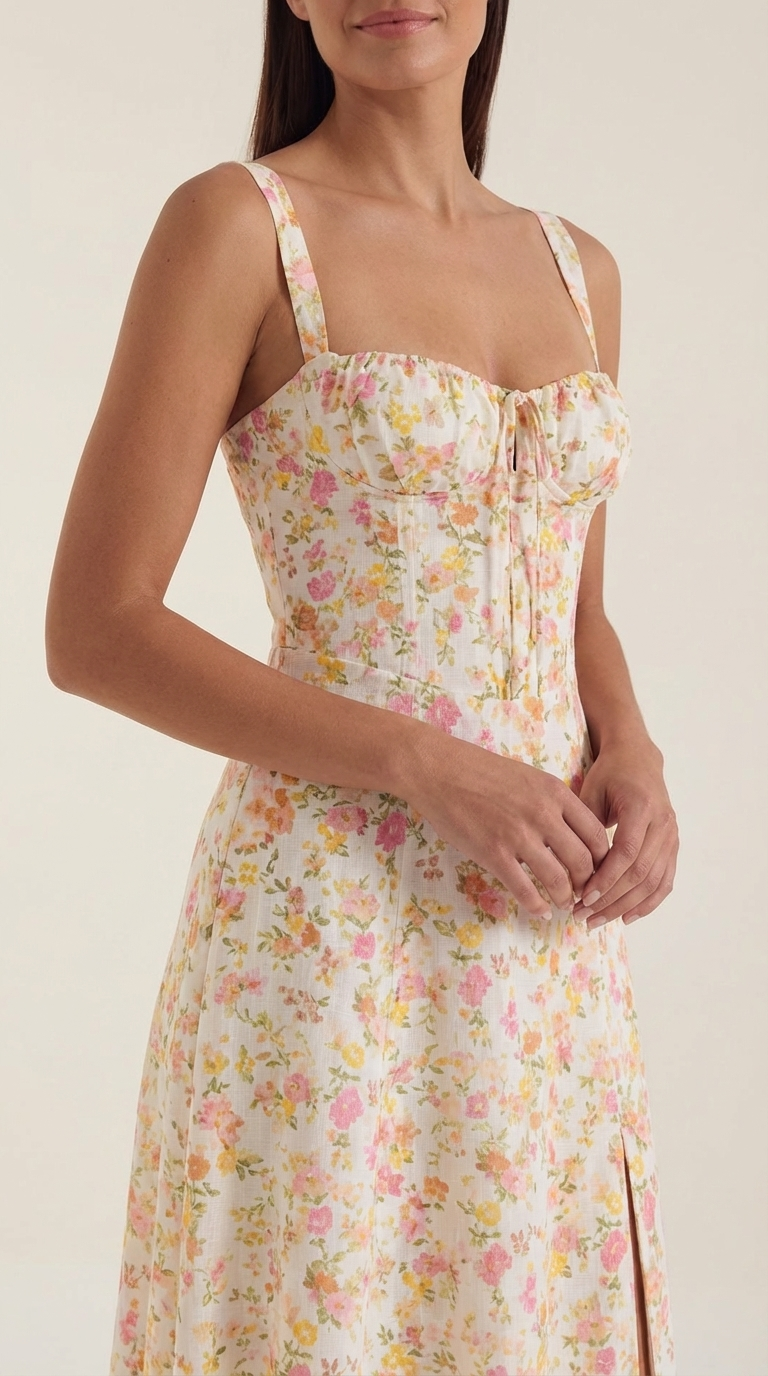 Robe midi fleurie pour femmes, idéale pour les invitées de mariage