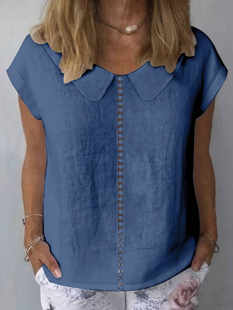 Pull en tricot à manches courtes avec col orné de dentelle