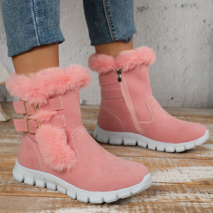 Bottes d'hiver chics à bordure en fourrure avec détail boucle