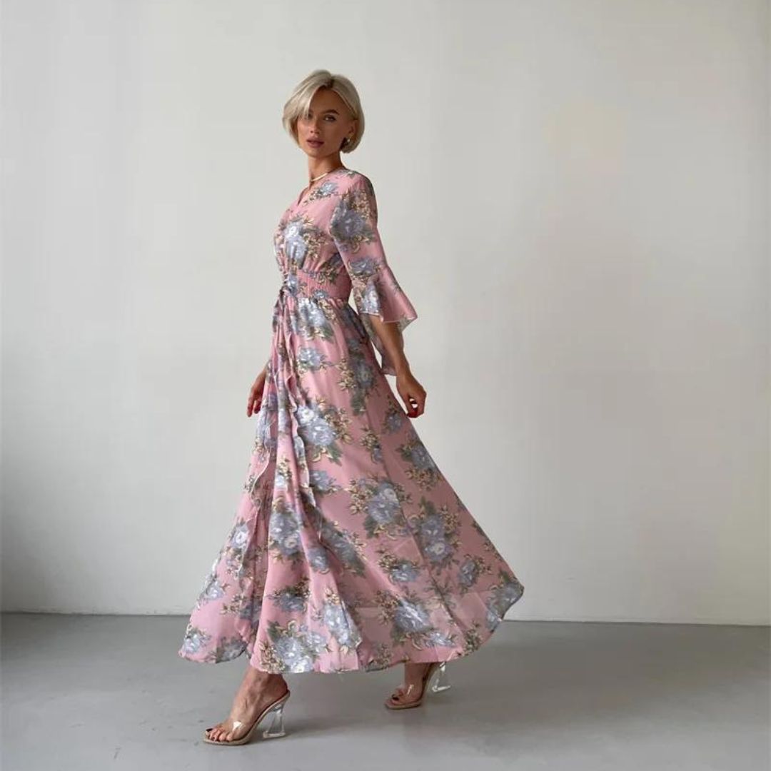 Pauline Laurent® | Robe midi florale avec décolleté en V