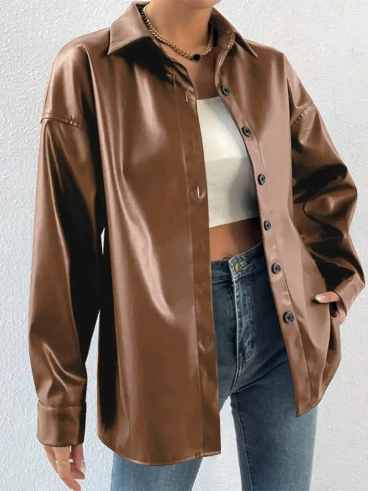 Veste aviateur vintage en cuir avec col à revers et fermeture à boutons