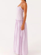 Robe longue à bretelles spaghetti avec volant et smocks