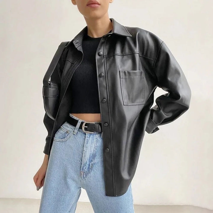 Veste aviateur vintage en cuir avec col à revers et fermeture à boutons