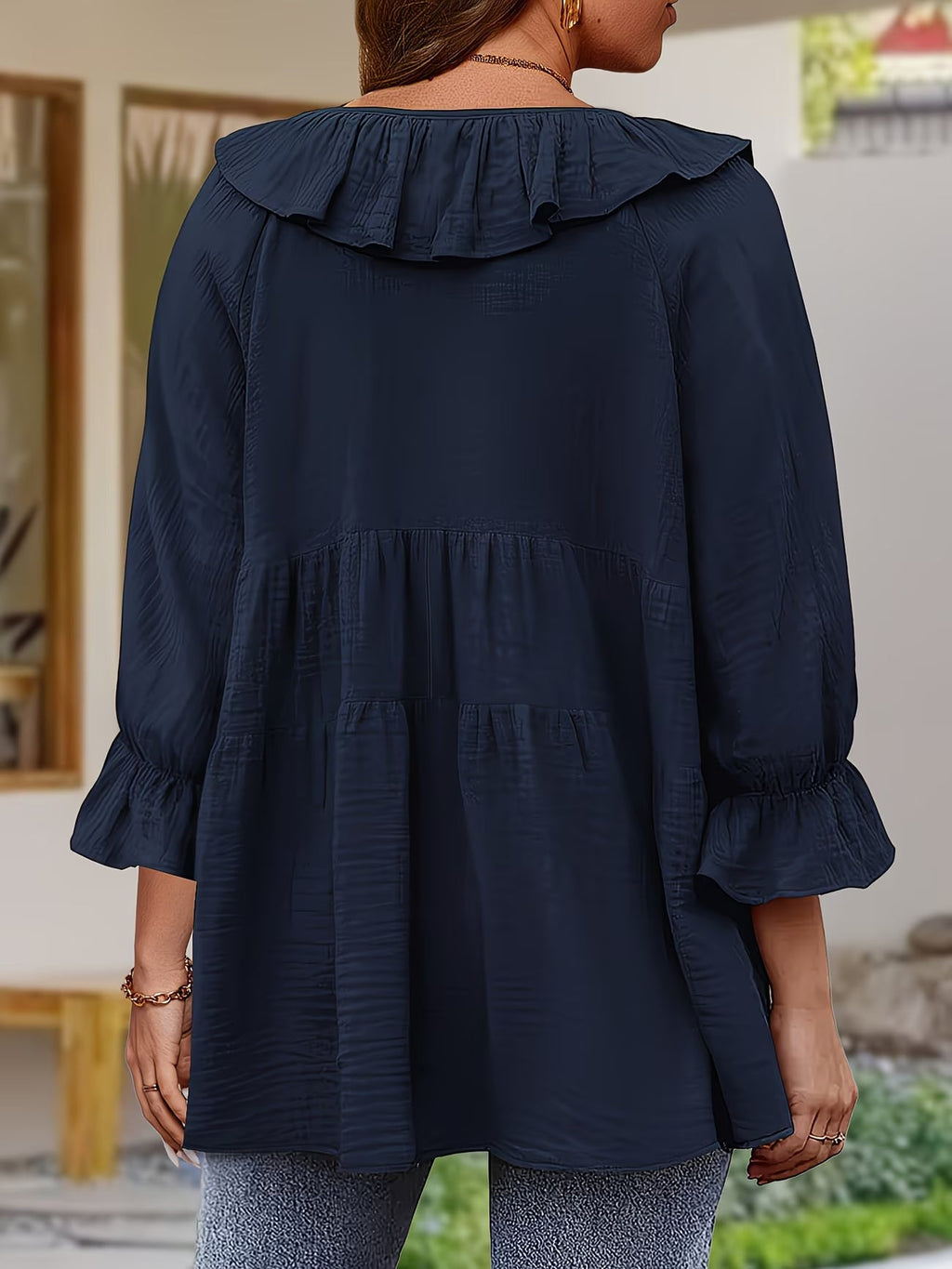 Blouse Femme Élégante à Col Volanté