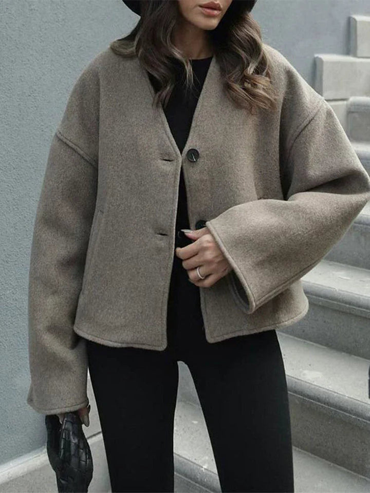 Manteau oversize à col en V effet laine pour femme