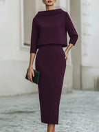 Ensemble Haut Col Bateau et Jupe Midi pour Femme