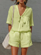 Ensemble Décontracté Deux Pièces Court avec Détail au Col