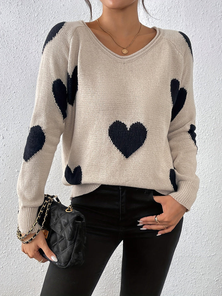 Pull confortable à motif cœur pour un style hivernal romantique