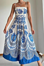 Robe midi bleu en polyester à bretelles spaghetti