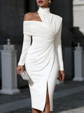 Robe de soirée longue asymétrique drapée à une épaule pour femme