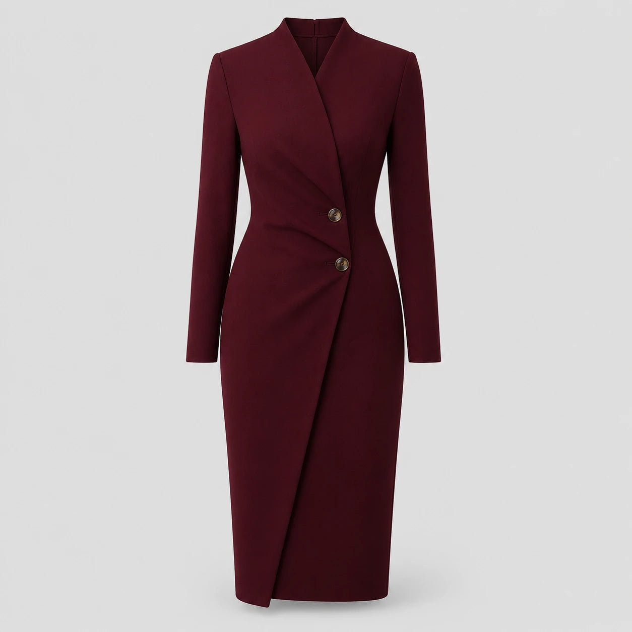 Robe midi portefeuille à manches longues ajustée pour femme avec col en V