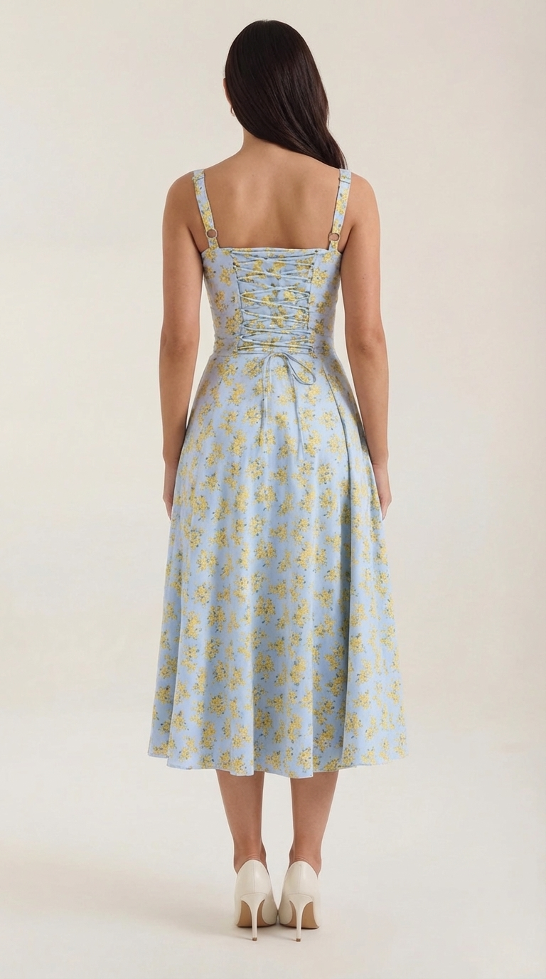 Robe midi fleurie pour femmes, idéale pour les invitées de mariage