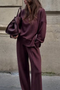 Ensemble sweat-shirt col roulé douillet et pantalon à poches décontracté