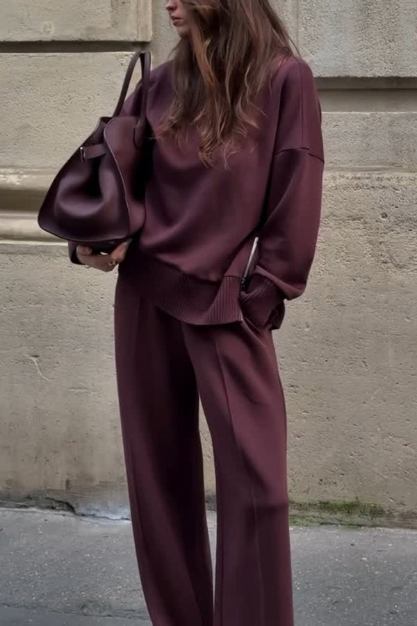 Ensemble sweat-shirt col roulé douillet et pantalon à poches décontracté