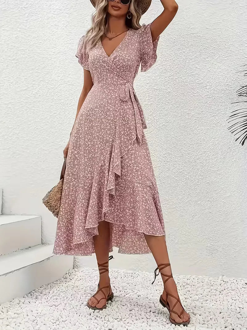 Robe portefeuille à imprimé floral avec décolleté en V