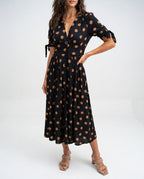 Robe Midi Élégante à Pois pour Femmes