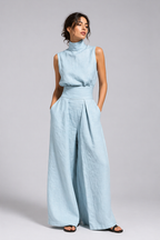 Ensemble Femme En Lin Léger Débardeur Et Pantalon Fluide