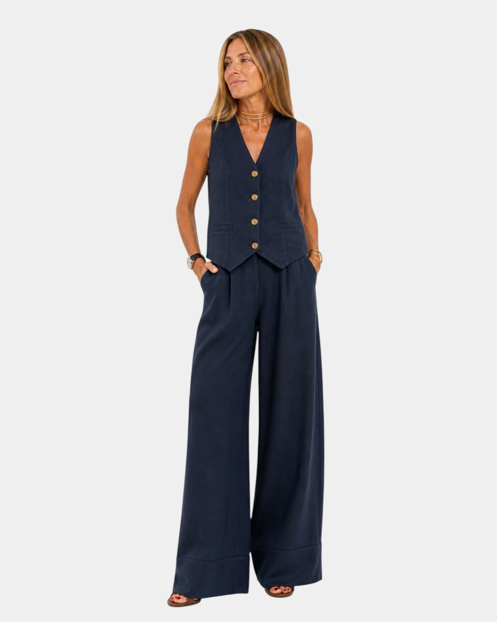 Ensemble Veste Ajustée et Pantalon Large pour Femme