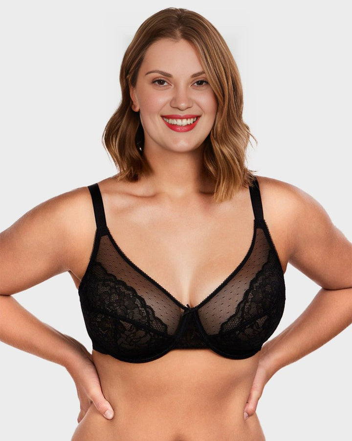 Soutien-gorge minimiseur en dentelle filet sans doublure à couverture intégrale