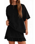 Ensemble Femme Top Col Rond Et Mini Jupe Décontracté