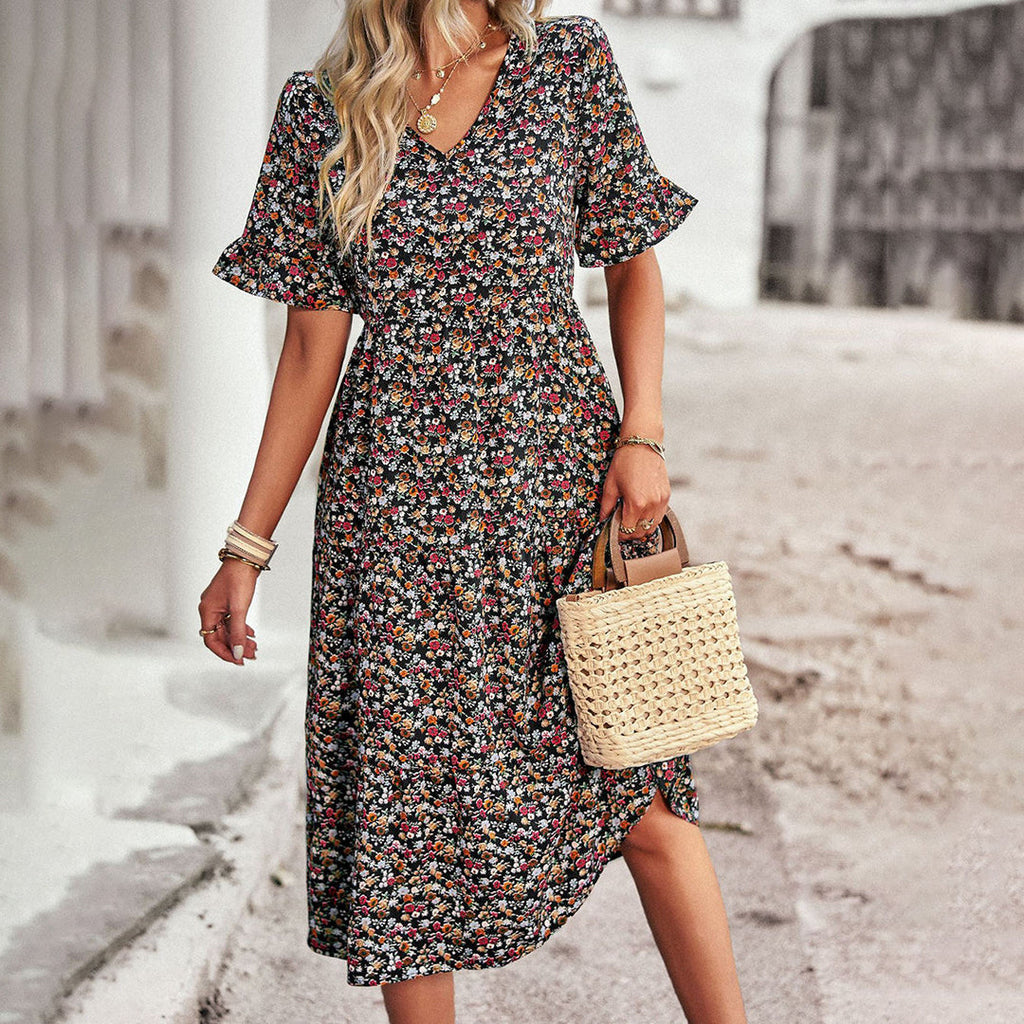 Robe midi d'été fleurie pour femmes