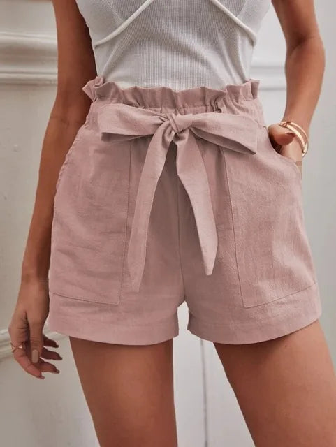 Shorts taille haute avec ceinture à nouer pour femmes