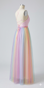 Détail du tissu en résille avec imprimé arc-en-ciel multicolore