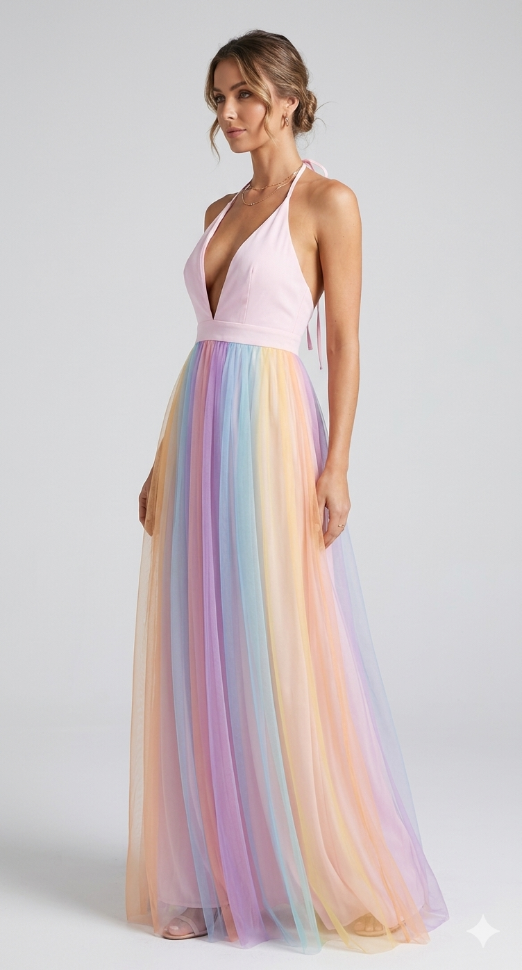 Robe femme tendance en résille multicolore vue en plein pied