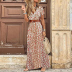 Robe longue cachemire à imprimé pour femme, été, col en V, confortable