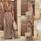Robe longue cachemire à imprimé pour femme, été, col en V, confortable