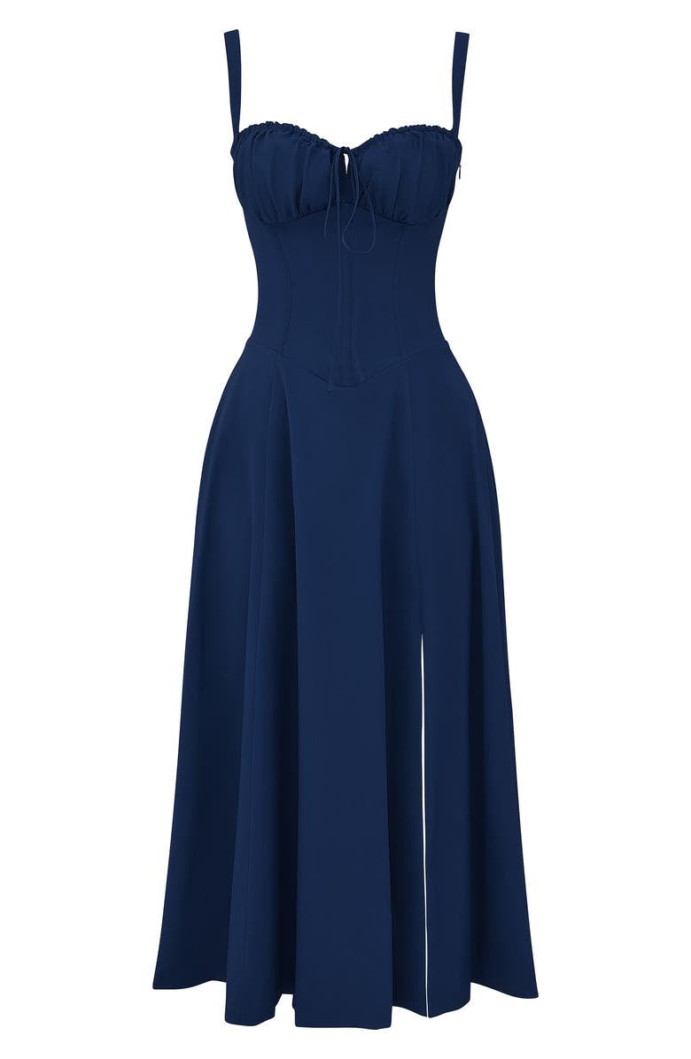 Robe moulante bustier à fleurs et taille découverte