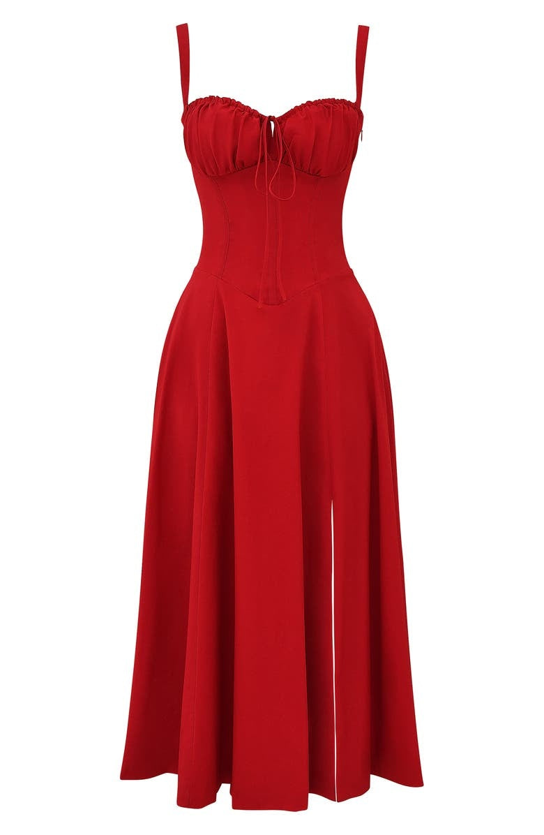 Robe moulante bustier à fleurs et taille découverte