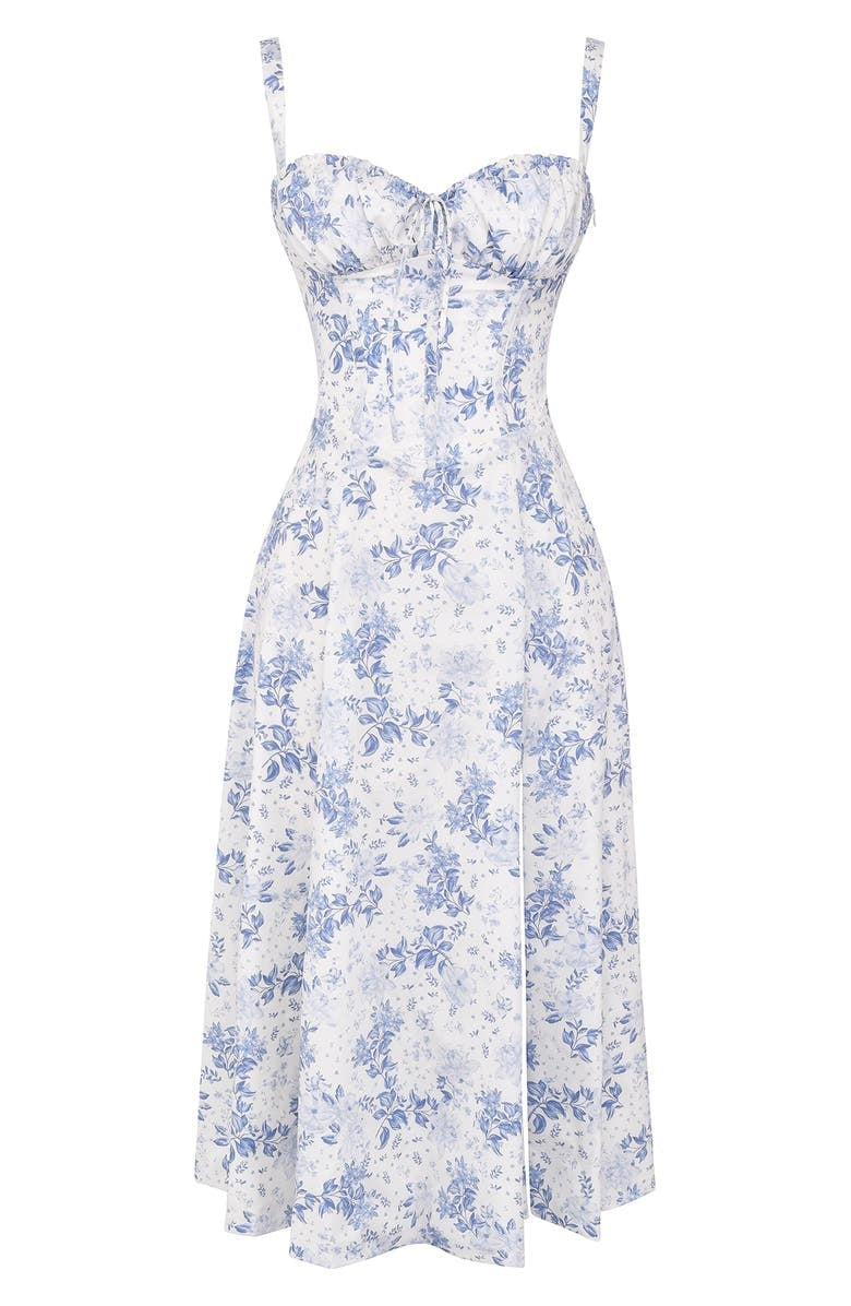 Robe moulante bustier à fleurs et taille découverte